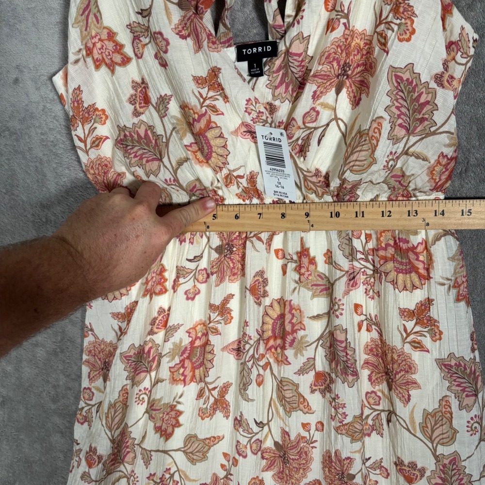 Torrid‎ Jane Jaco Whisper Cream Floral Maxi Dress Ruffle Surplice 1X 14-16 NEW - Picture 12 of 15